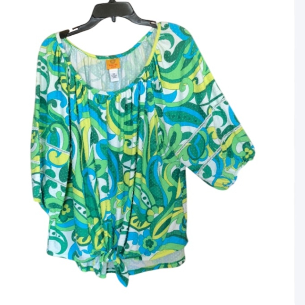 3/$45 Ruby Rd top abstract floral paisley print textured blouse boho casual 2X